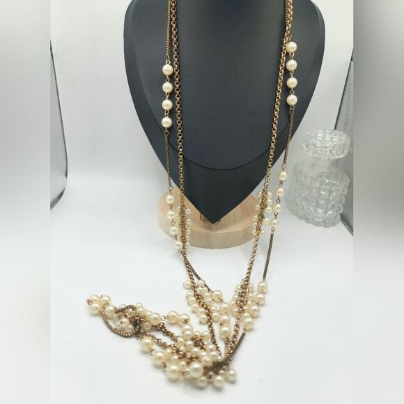 Vintage double gold chain with pearl clusters - Picture 4 of 7